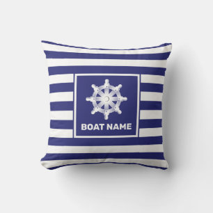 Nautic Boat Name Navy Blue Striping Design Kissen