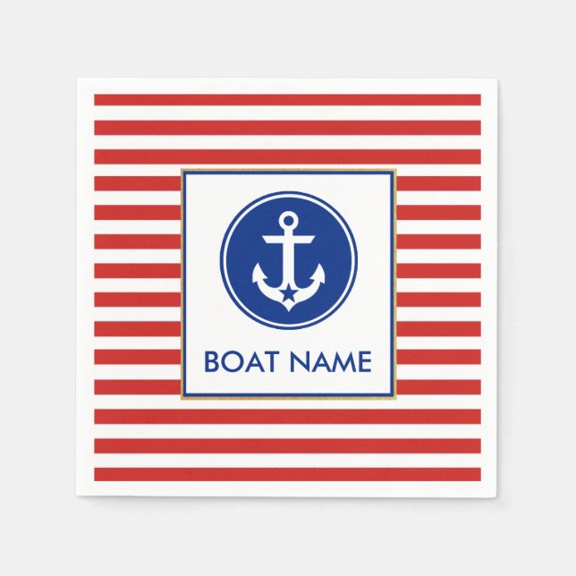 Nautic Boat Name Party Cocktail Napkins RWB Serviette (Vorderseite)