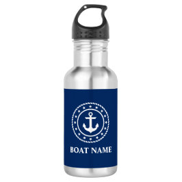 Nautic Boat Name Stars Rope Anchor Navy Blue Edelstahlflasche