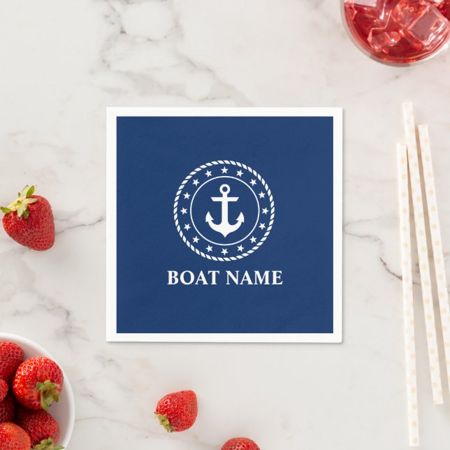Nautic Boat Name Stars Rope Anchor Navy Blue Serviette (Beispiel)
