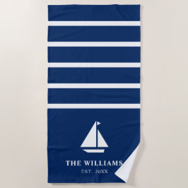 Nautic Boot Navy Blauer Streifen Name Text hinzufü Strandtuch