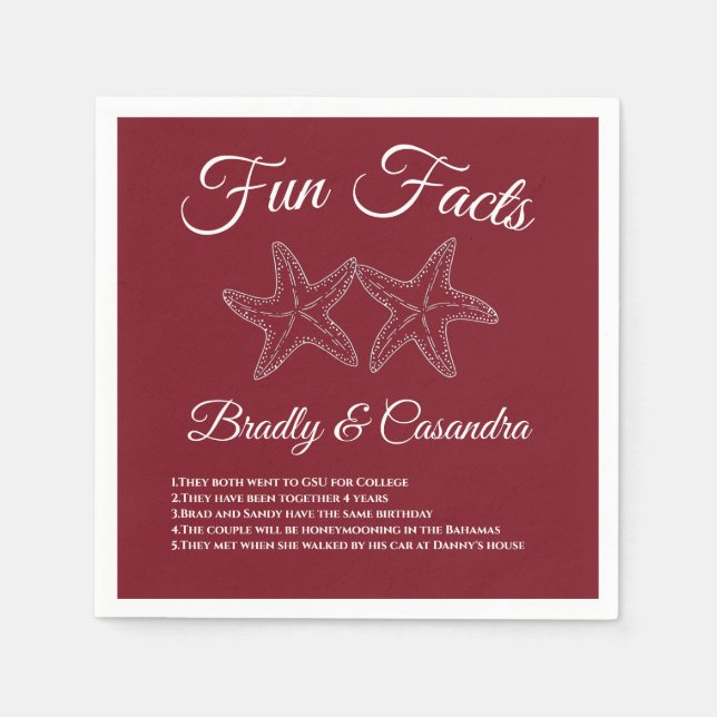 Nautic burgundy Wedding Starfish Fun Fakt Serviette (Vorderseite)