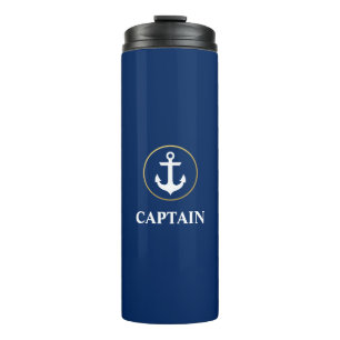 Nautic Captain Anchor Blue Gold Thermosbecher
