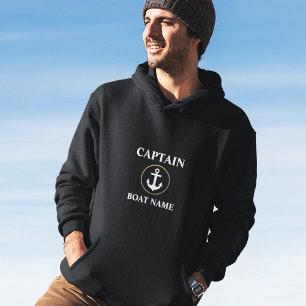 Nautic Captain Boat Name Anchor Gold Blk Hoodie