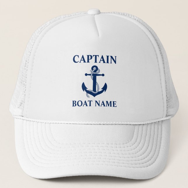 Nautic Captain Boat Name Anchor Rope Truckerkappe (Vorderseite)