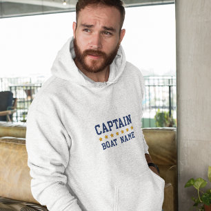 Nautic Captain, Ihr Boot Name Blue Gray Bestickter Hoodie