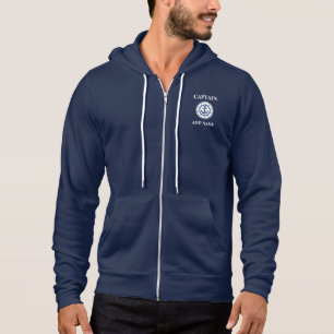 Nautic Captain Name Anchor Rope Wheel Blue Hoodie