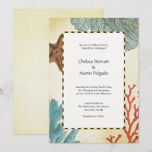 Nautic Caribbean Starfish Rustikale Karte und Cora