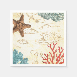 Nautic Caribbean Starfish Rustikale Karte und Kora Serviette