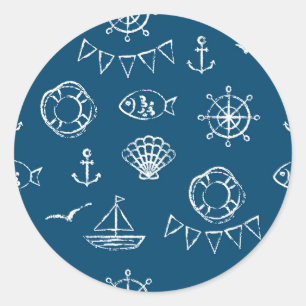 Nautic Chalk Zeichnend Muster 2 Runder Aufkleber