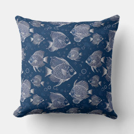 Nautic Charm Navy Blau mit weißem Fisch Kissen