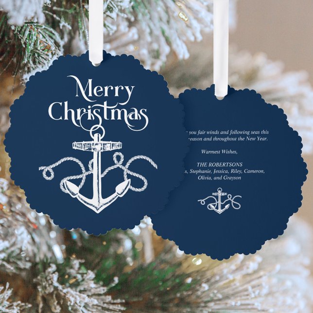Nautic Christmas Anchor Navy Blue Ornament Karte (Von Creator hochgeladen)