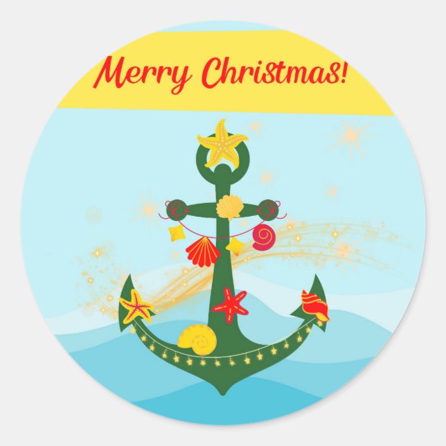 Nautic Christmas Anchor Runder Aufkleber (Vorderseite)