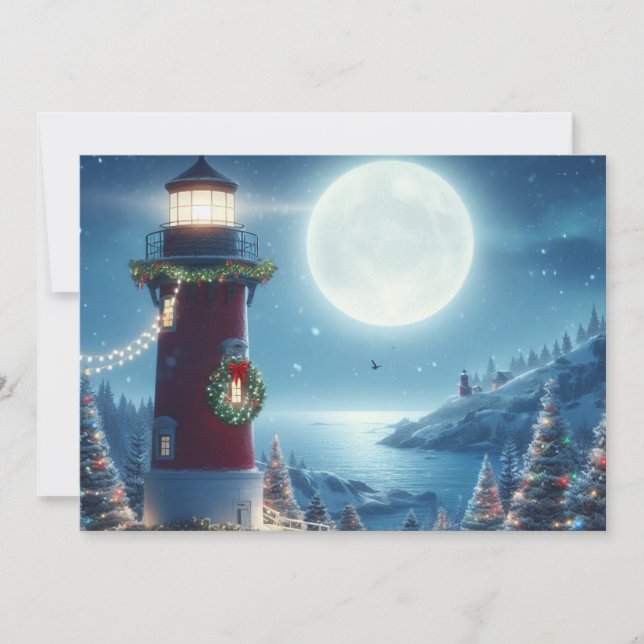 Nautic Christmas Leuchtturm Feiertagskarte (Vorderseite)