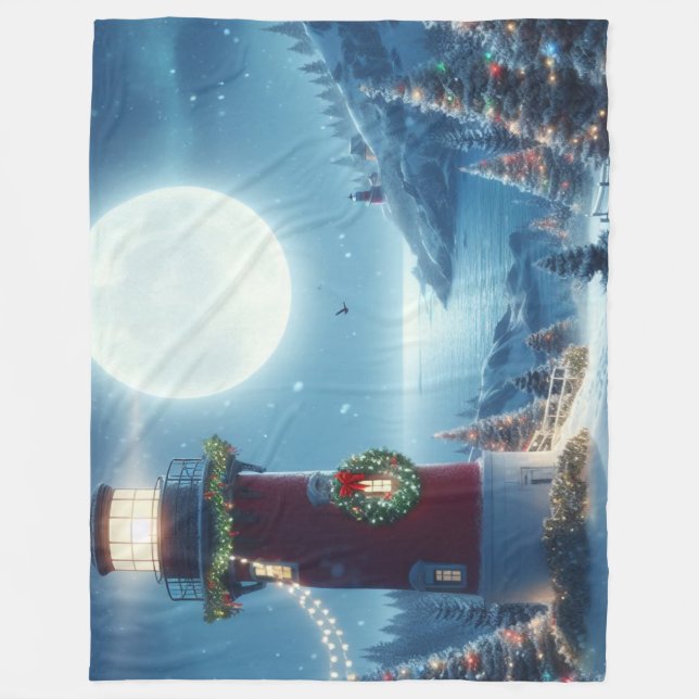 Nautic Christmas Leuchtturm Fleecedecke (Vorderseite)