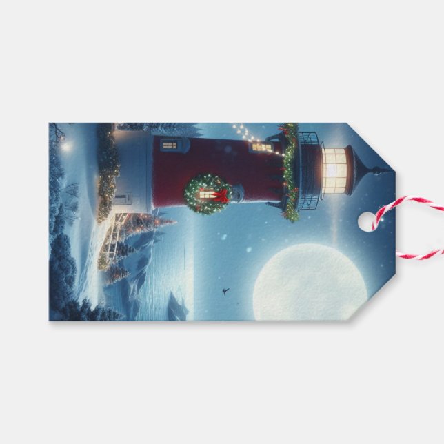 Nautic Christmas Leuchtturm Geschenkanhänger (Vorderseite (Horizontal))