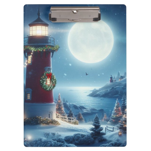 Nautic Christmas Leuchtturm Klemmbrett (Vorderseite)
