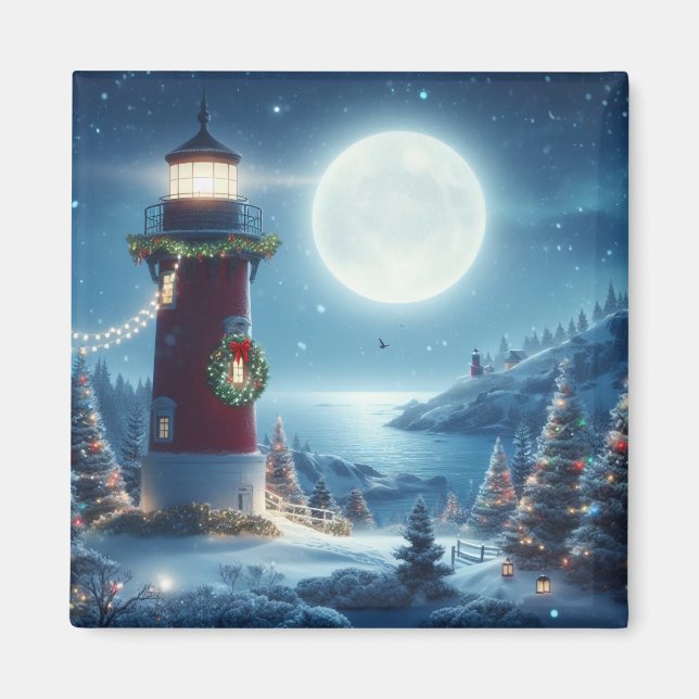 Nautic Christmas Leuchtturm Magnet (Vorne)