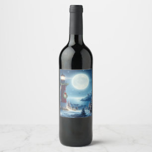 Nautic Christmas Leuchtturm Weinetikett