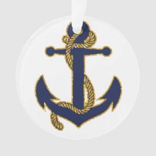 Nautic Christmas Ornament Blue Anchor Acrylic