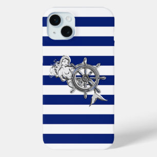 Nautic Chrome Mermaid auf Navy Stripes Print title_seo2