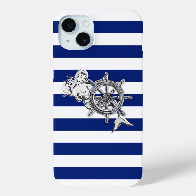 Nautic Chrome Mermaid auf Navy Stripes Print title_seo2 (Rückseite)