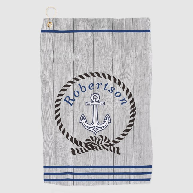 Nautic Coastal Anchor Name Navy Blue Golfhandtuch (Vorderseite)