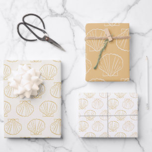 Nautic Coastal Beach Chic Gold Seashell Muschel Geschenkpapier Set