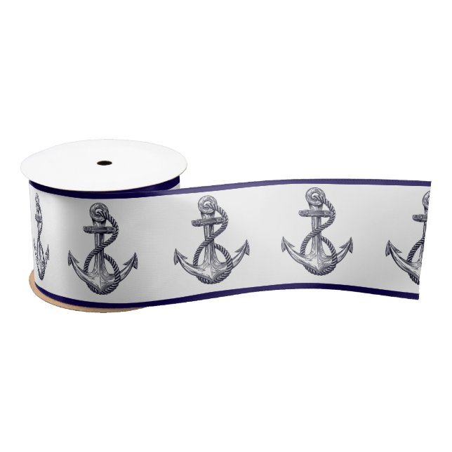 Nautic Coastal Beach Seaside Navy Blue Anchor Satinband (Spule)