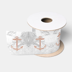 Nautic Coastal Beach Weißer Marmor Beige Anchor Satinband