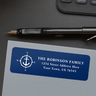 Nautic Compass Anchor White über Navy Blue Address