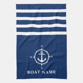 Nautic Compass Ankerplatz Ihr Boot Name Navy Blue Geschirrtuch