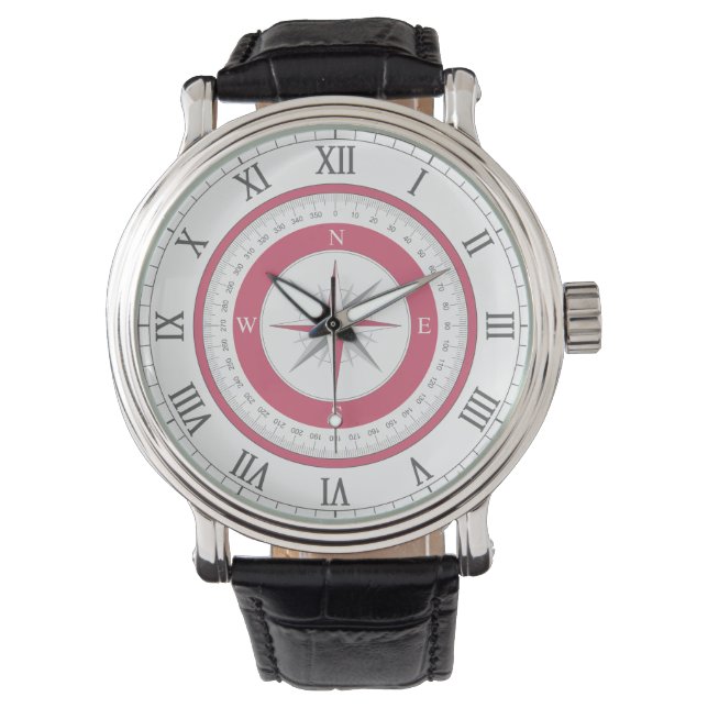 Nautic Compass Red & White Armbanduhr (Vorderseite)