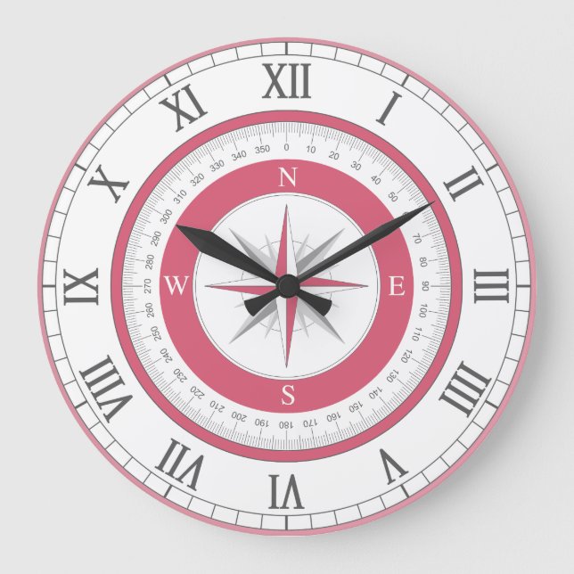 Nautic Compass Red & White Große Wanduhr (Vorderseite)