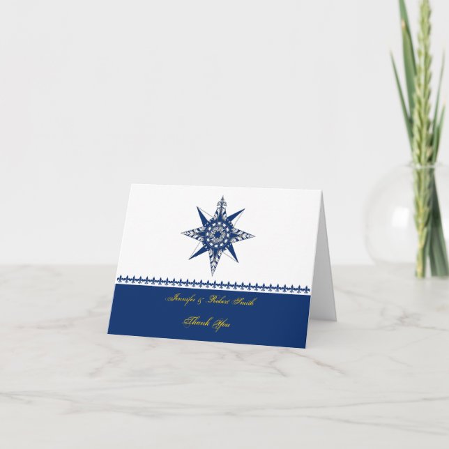 Nautic Compass Rose Navy Yellow Vielen Dank Dankeskarte (Vorderseite)