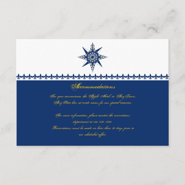 Nautic Compass Rose Navy Yellow Wedgesteg Begleitkarte (Vorderseite)