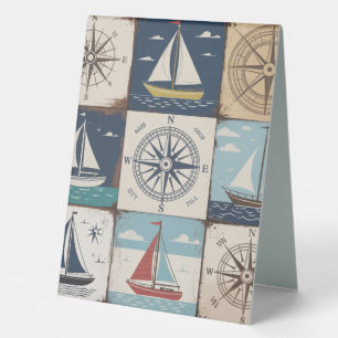 Nautic Compass Rose & Sailboat Collage Tischaufsteller