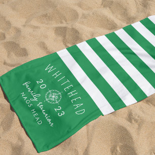 Nautic Compass Rose Stripe Kelly Green Monogram Strandtuch