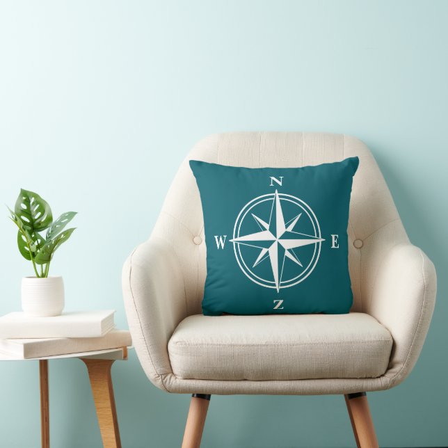 Nautic Compass Star aquamarin blaue Baumwolle Kissen (Stuhl )