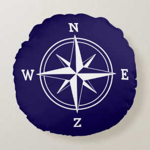 Nautic Compass Stern blau Rundes Kissen
