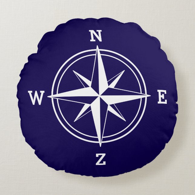 Nautic Compass Stern blau Rundes Kissen (Vorderseite)
