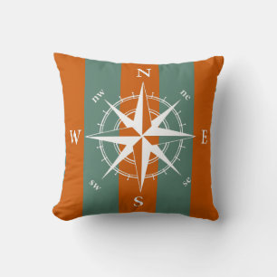 Nautic Compass verbrannte orange Avocado grüne Str Kissen