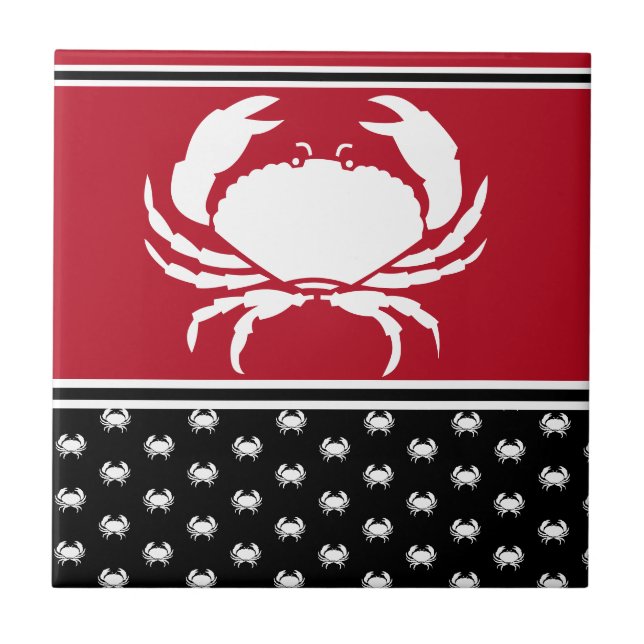 Nautic Crab Mit Monogramm Red Schwarz-weiß Cerami Fliese (Vorderseite)
