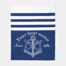 Nautic Custom Boat Name Anchor Wheel Navy Blue