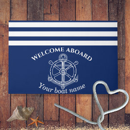 Nautic Custom Boat Name Anchor Wheel Navy Blue Fußmatte