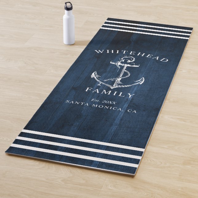 Nautic Custom Family Anchor Navy Blue Wood Yogamatte (Beispiel)