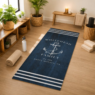 Nautic Custom Family Anchor Navy Blue Wood Yogamatte