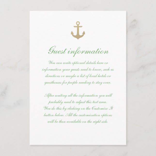Nautic Custom Minze White Wedding Card Begleitkarte (Vorderseite)