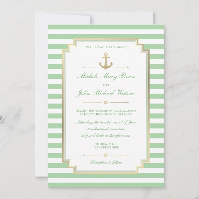 Nautic Custom Minze White Wedding Einladung (Vorderseite)