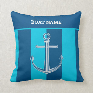 Nautic Customize Boat Name Anchor Navy Blue Kissen